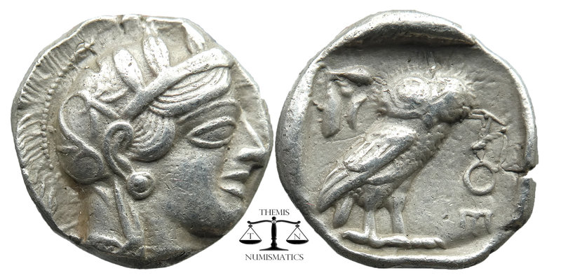 Attica, Athens. AR Tetradrachm, c. 454-404 BC. 
Helmeted head of Athena right, w...