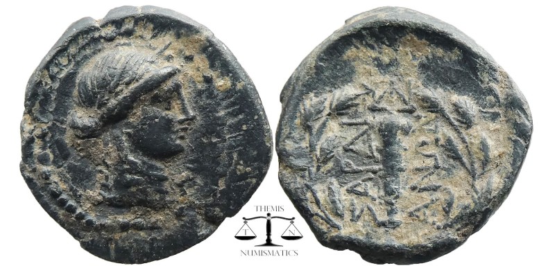 LYDIA. Sardes. 2nd-1st c. B.C. AE.
Laureate head of Apollo.
Rev. ΣΑΡΔΙ-ΑΝΩΝ Cl...