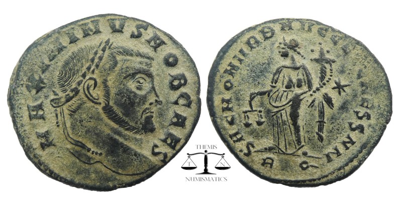 Galerius, as Caesar, 293 - 305 AD. AE Follis, Rome Mint.
Laureate head of Galer...