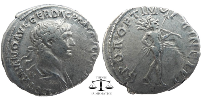Trajan (AD 98-117). AR denarius. Rome, AD 114-117
Laureate, draped bust of Traj...