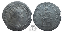 Gordian III AR Antoninianus. Rome, AD 243-244
radiate draped and cuirassed bust right 
Fortuna seated left, holding rudder and cornucopiae; under seat...