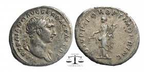 Traianus (98-117 AD). AR Denarius
Laureate bust right, slight drapery on far shoulder.
Aequitas standing left, holding scales and cornucopiae.
Woyt...
