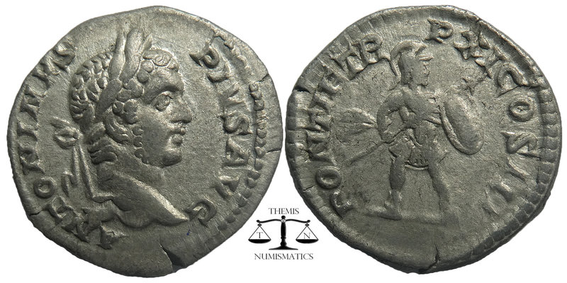 Caracalla AR Denarius. Rome, AD 208. ANTONINVS PIVS AVG, laureate head right 
 P...