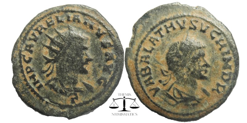 Aurelian and Vabalathus AD 271-272. Antiochia. Antoninian AR
MP C AVRELIANVS AV...