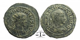 Aurelian and Vabalathus AD 271-272. Antiochia. Antoninian AR
MP C AVRELIANVS AVG, radiate and cuirassed bust right, officina letter E below / VABALAT...