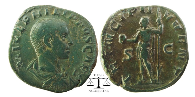 Philip II. As Caesar, A.D. 244-247. AE sestertius
M IVL PHILIPPVS CAES, bare-he...