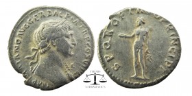 Trajan AD 98-117. Rome Denarius AR
laureate bust right
Genius standing left, holding patera and grain ears.
RIC 347 var.
3,17 gr. 19mm