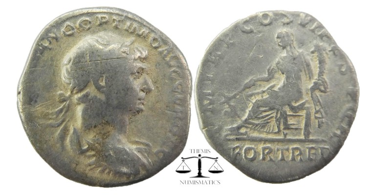 Trajan . AD 114-117. AR Denarius. Rome,
laureate, draped and cuirassed bust rig...