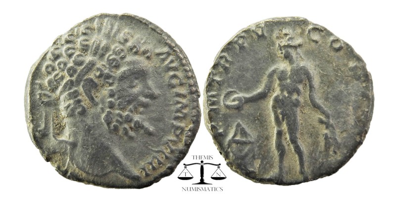 Septimius Severus. A.D. 193-211. AR denarius 
laureate head right
Genius stand...