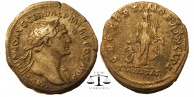 Trajan AR Denarius. Rome, AD 112-114.
laureate bust right, drapery on far shoulder
Annona standing facing, head left, holding corn ears and cornucop...