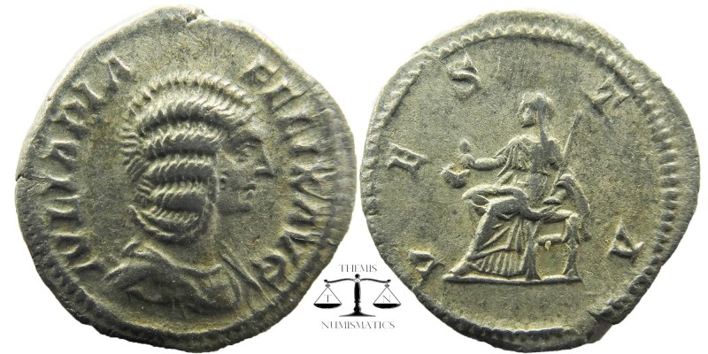 Iulia Domna (193-217 AD). AR Denarius (20 mm, 3.66 g)
draped bust right.
Vesta...