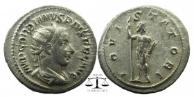 Gordian III AR Antoninianus. Rome, AD 241-243.
radiate draped bust right
Jupiter standing right with sceptre and thunderbolt.
RIC 84; RSC 109.
3,8...