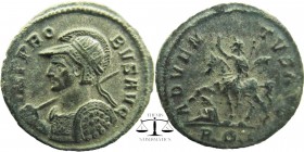 Probus AD 276-282. Rome. Antoninianus AR
IMP PROB-VS AVG Cuirassed bust l., wearing radiate, crested helmet, holding shield with his l. hand, with hi...