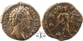 Marcus Aurelius AD 161-180. Rome
Denar AR
laureate head right ;
Mars advancing right, holding spear in right and trophy in left hand over left shou...