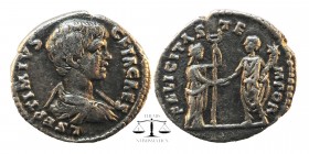 Geta as Caesar AD 197-209. Laodicea Denarius AR
L SEPTIMIVS GETA CAES, bare-headed, draped and cuirassed bust of Geta right
FELICITAS TEMPOR, Felici...