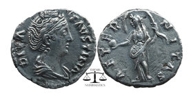 Faustina senior, wife of Antoninus Pius. Rome, circa AD 146/7-161
draped bust right
Aeternitas (or Providentia) standing left, holding globe and billo...