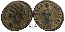 FAUSTA (Augusta, 324-326). Ae. Nikomedia.
FLAV MAX FAVSTA AVG, draped bust of Fausta right 
SPES REIP-VBLICAE, Fausta standing facing head left, holdi...