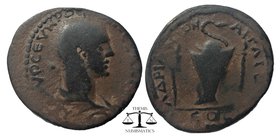CILICIA. Aegeae. Severus Alexander (222-235). Ae.
Laureate, draped and cuirassed bust right. Ev: Cista mystica with coiled serpent; torch to left and ...