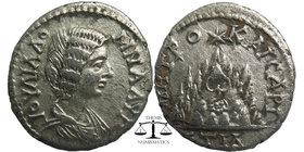CAPPADOCIA, Caesarea-Eusebia. Julia Domna. Augusta, AD 193-217. AR Drachm
Dated RY 14 of Septimius Severus (AD 206). Draped bust right / Mount Argaeus...