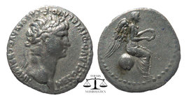 CAPPADOCIA, Caesarea-Eusebia. Nero. AD 54-68. AR Hemidrachm (14mm, 1.83 g, 12h). Laureate head right 
Nike seated left on globe, holding wreath. Syden...