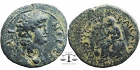CILICIA. Anazarbos. Nero (45-68). Ae. Dated 67/8 AD
KAICAP NEPΩN.
Laureate head right. c/m: Radiate head right.
KAICAPEΩΝ ETOYC GΠ.
Boule seated l...