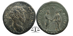 Asia Minor. Marcus Aurelius (AD 161-180) 
Laureate and draped head r., Rv. 
Marcus and Lucius standing facing each other and clasping hands. BMC 3; S ...