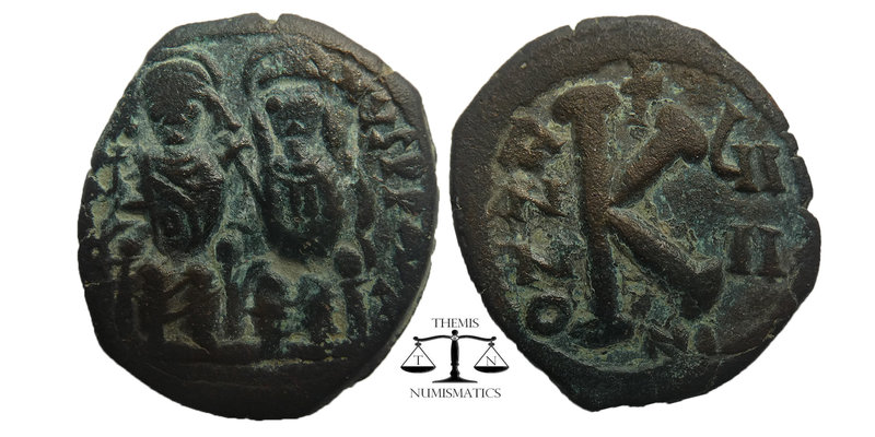 Justin II with Sophia, 565 - 578 AD Nikomedia. Half Follis
Justin on left and So...