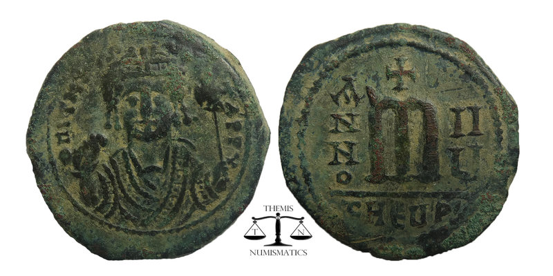 Maurice Tiberius. 582-602. AE Follis.
blundered legend, bust facing, wearing cro...