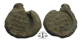 BYZANTINE EMPIRE. Lead seal. Uncertain
Obv and Rev: Legend in six lines.
3,15 gr. 14 mm.