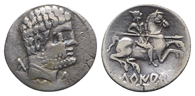 Spain, Turiasu, early 1st century BC. AR Denarius (19.5mm, 3.15g, 1h). Bare male...
