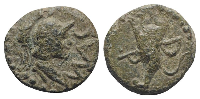 Gaul, Massalia, after 49 BC. Æ (10.5mm, 2.26g, 12h). Helmeted head of Minerva r....
