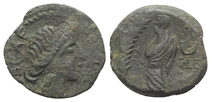 Gaul, Southern. Volcae-Arecomici, c. 77-44 BC. Æ (14mm, 1.95g, 12h). Diademed he...