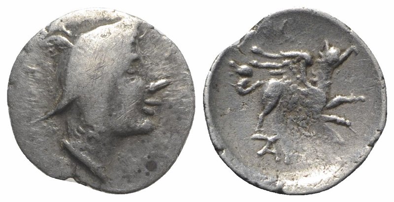 Latium, Alba Fucens, c. 280-275 BC. AR Diobol (13mm, 1.20g, 6h). Head of Hermes ...
