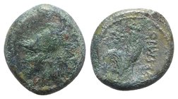 Northern Campania, Suessa Aurunca, c. 265-240 BC. Æ (19mm, 6.01g, 6h). Helmeted head of Minerva l. R/ Cock standing r.; star to upper l. Sambon 873; H...