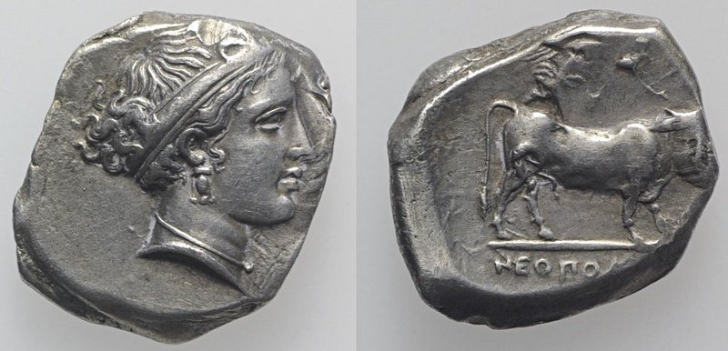 Southern Campania, Neapolis, c. 320-300 BC. AR Didrachm (23mm, 7.11g, 3h). Head ...