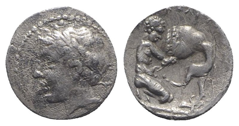 Southern Campania, Neapolis, c. 320-300 BC. AR Obol (9mm, 0.44g, 1h). Laureate m...