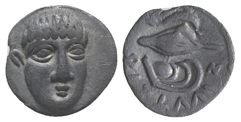Southern Campania, Phistelia, c. 325-275 BC. AR Obol (9mm, 0.61g, 9h). Male head...
