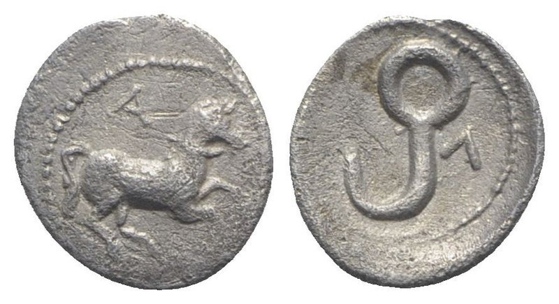 Northern Apulia, Arpi, c. 325-275 BC. AR Obol (9mm, 0.64g, 6h). Horse prancing r...