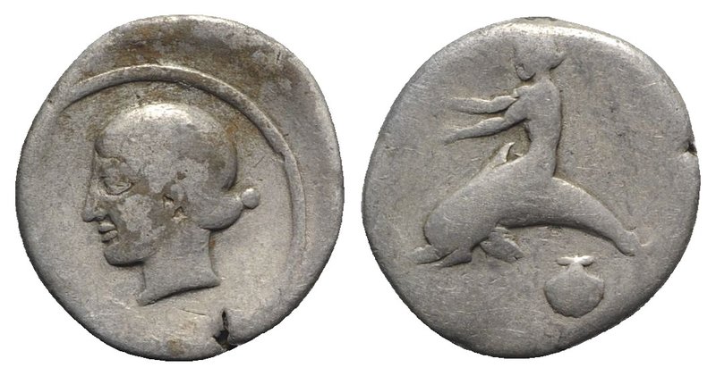 Southern Apulia, Tarentum, c. 470-465 BC. AR Nomos (20mm, 6.71g, 3h). Phalanthos...