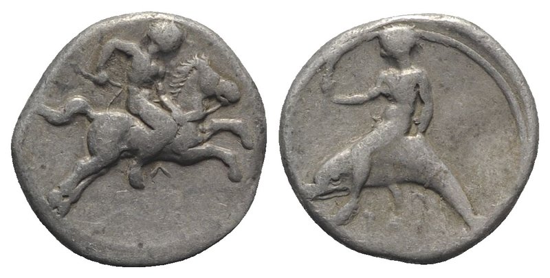 Southern Apulia, Tarentum, c. 400-390 BC. AR Nomos (20mm, 7.66g, 3h). Youth on h...