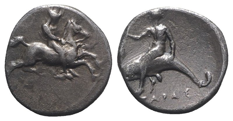 Southern Apulia, Tarentum, c. 390-385 BC. AR Nomos (19mm, 7.64g, 2h). Youth on h...