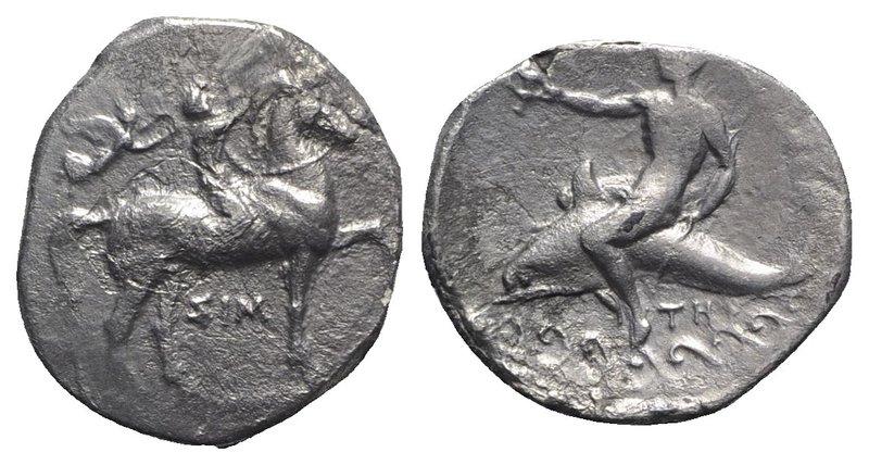 Southern Apulia, Tarentum, c. 330-325 BC. AR Nomos (22mm, 7.61g, 3h). Youth on h...