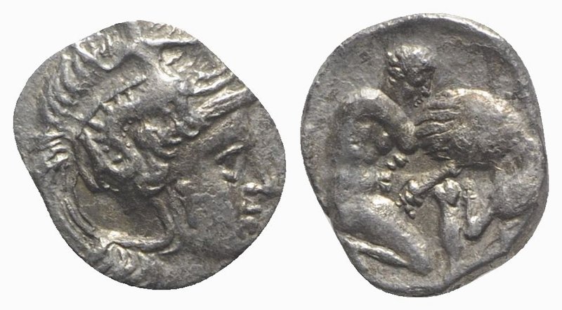 Southern Apulia, Tarentum, c. 380-325 BC. AR Diobol (10mm, 0.85g, 6h). Head of A...