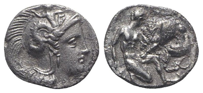 Southern Apulia, Tarentum, c. 380-325 BC. AR Diobol (11mm, 1.11g, 6h). Head of A...