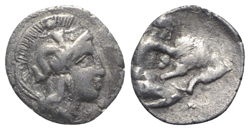 Southern Apulia, Tarentum, c. 380-325 BC. AR Diobol (11mm, 0.88g, 6h). Head of A...