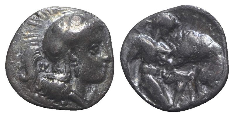 Southern Apulia, Tarentum, c. 380-325 BC. AR Diobol (10mm, 1.14g, 6h). Head of A...