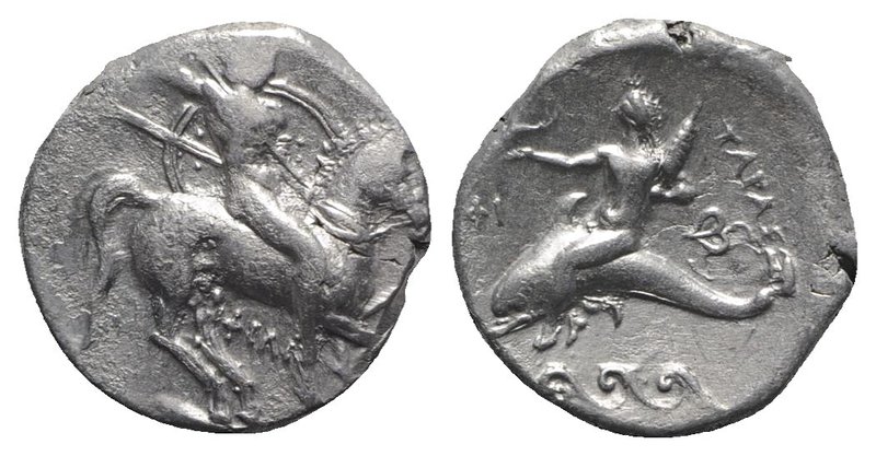 Southern Apulia, Tarentum, c. 290-281 BC. AR Nomos (20mm, 7.78g, 11h). Warrior, ...