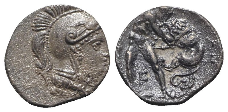 Southern Apulia, Tarentum, c. 325-280 BC. AR Diobol (11mm, 1.00g, 2h). Head of A...