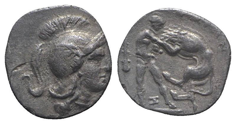 Southern Apulia, Tarentum, c. 325-280 BC. AR Diobol (11mm, 0.99g, 9h). Head of A...