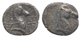 Southern Apulia, Tarentum, c. 325-280 BC. AR Three-Quarter Obol (7mm, 0.38g, 6h). Head of horse r. R/ Head of horse r.; star before. Vlasto –; HNItaly...